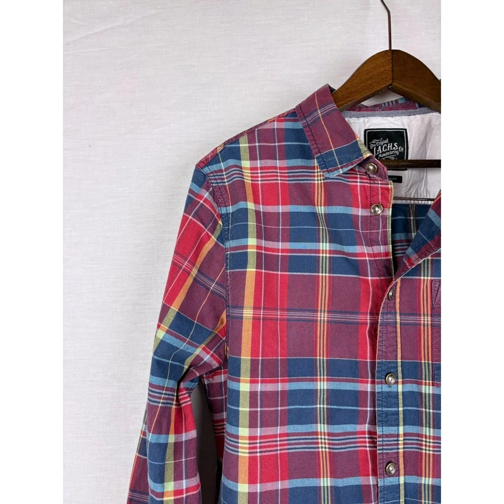 Jachs NY Mens Plaid Button Down Shirt Red Blue Yellow Long‎ Sleeve Classic Fit